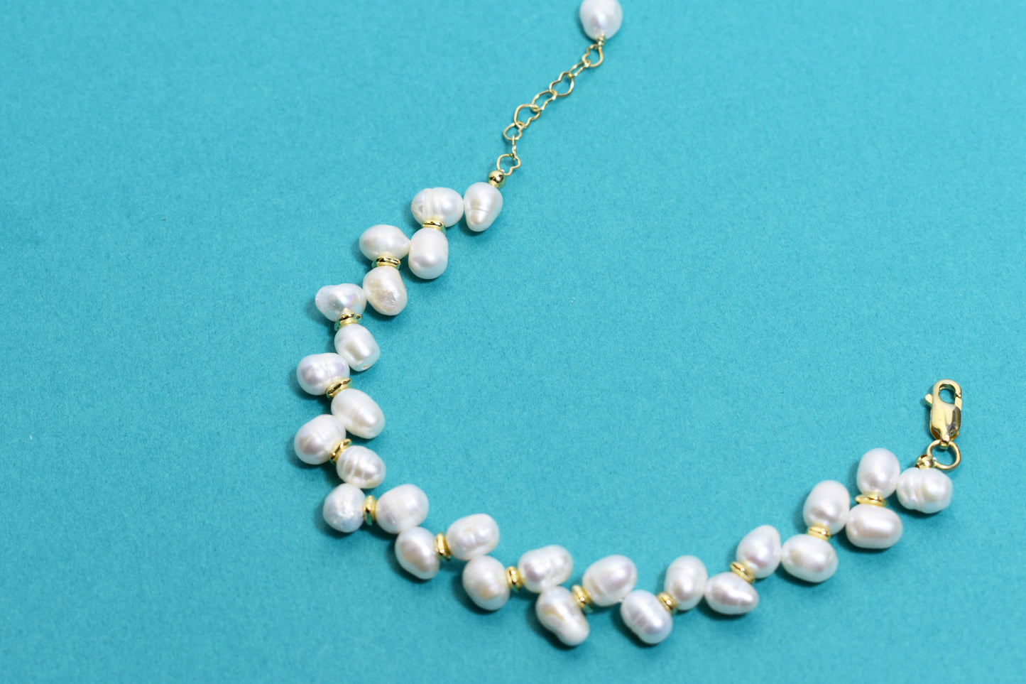 Natural Pearl Wheat Spike Style Three Set  Smile Bracelet Gold Open Hammer Bracelet