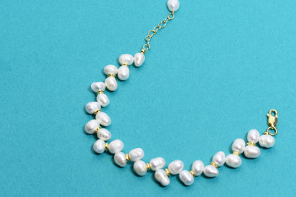 Natural Pearl Wheat Spike Style Three Set  Smile Bracelet Gold Open Hammer Bracelet