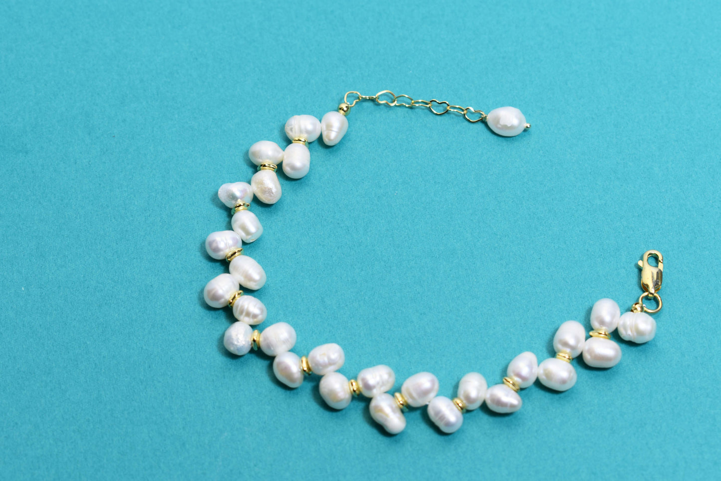 Natural Pearl Wheat Spike Style Three Set  Smile Bracelet Gold Open Hammer Bracelet