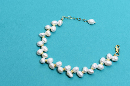 Natural Pearl Wheat Spike Style Three Set  Smile Bracelet Gold Open Hammer Bracelet