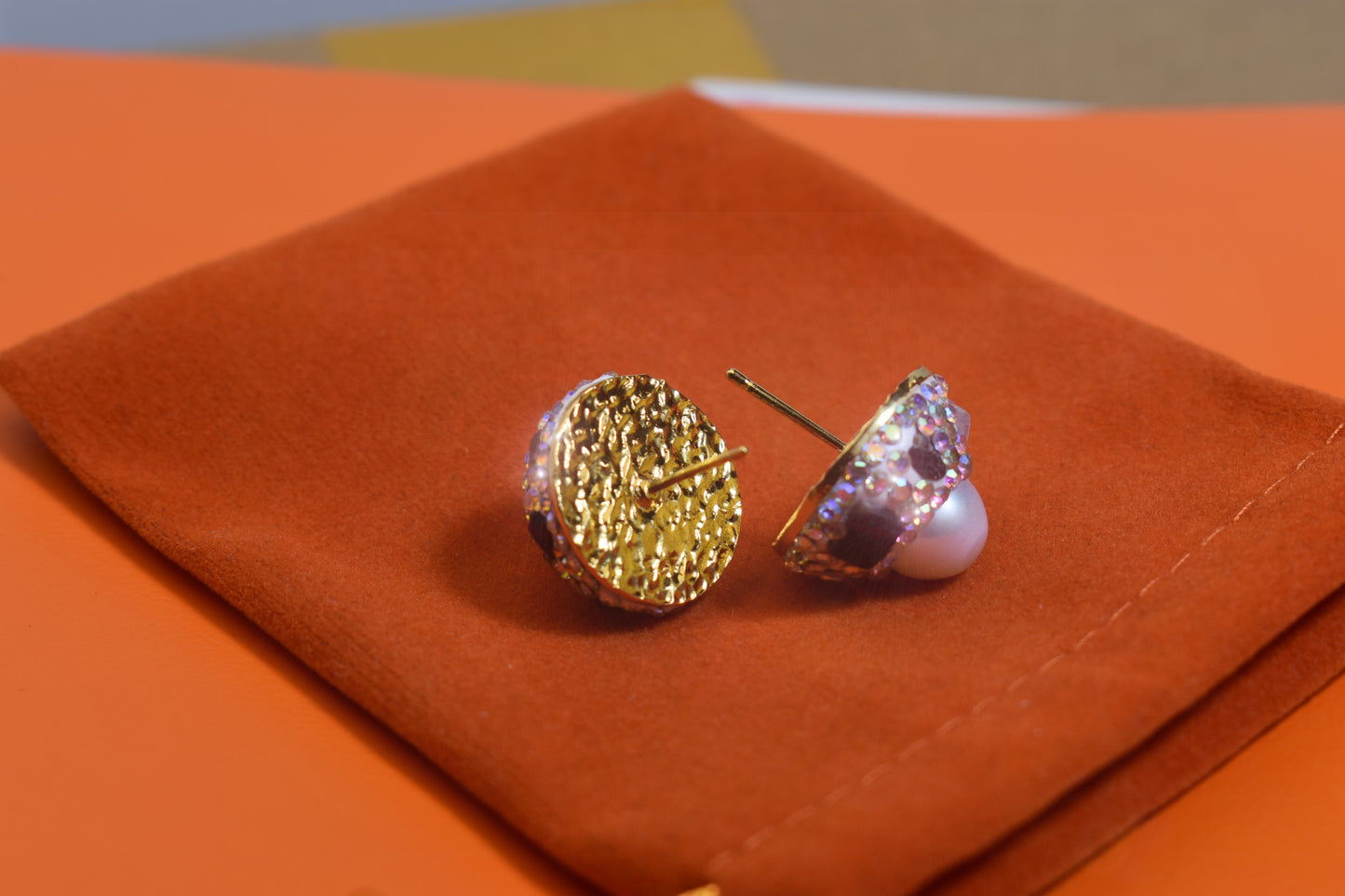 Natural pearl earrings, round three-dimensional handmade inlaid with zircon tourmaline earrings