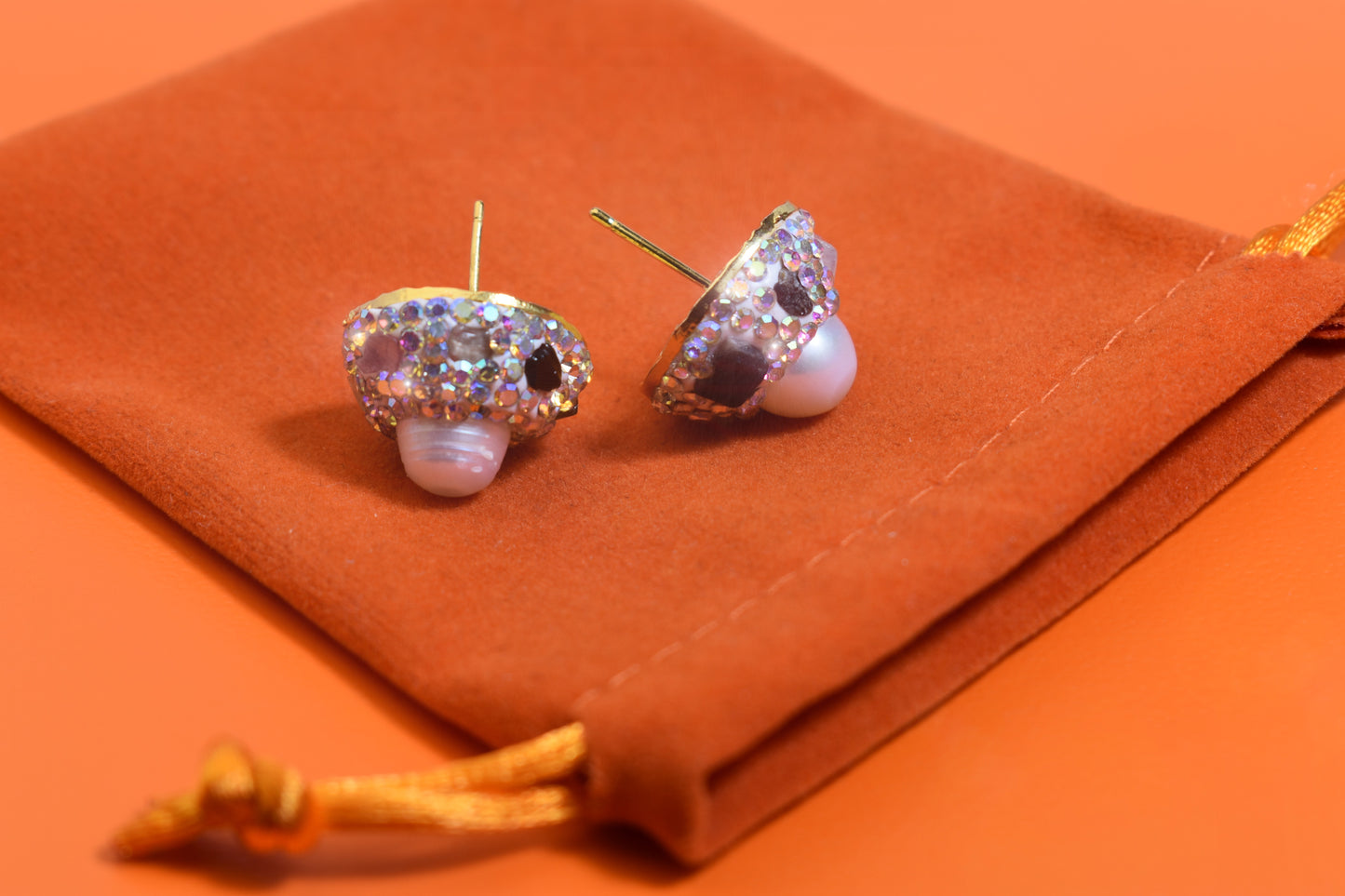 Natural pearl earrings, round three-dimensional handmade inlaid with zircon tourmaline earrings