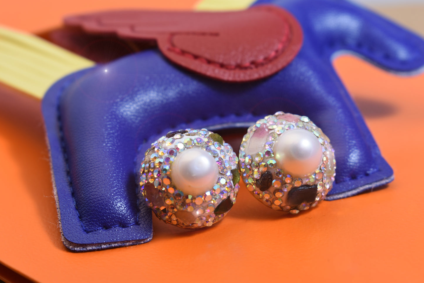 Natural pearl earrings, round three-dimensional handmade inlaid with zircon tourmaline earrings