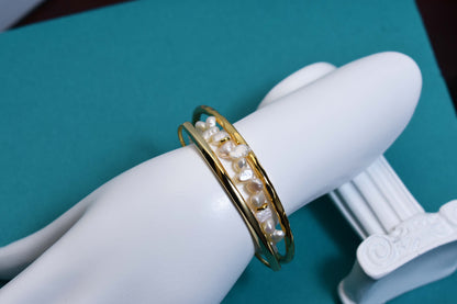 Natural Pearl Bracelet Side Punching Three Set  Smile Bracelet Gold Open Hammer Bracelet