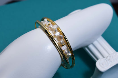 Natural Pearl Bracelet Side Punching Three Set  Smile Bracelet Gold Open Hammer Bracelet