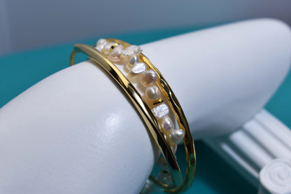 Natural Pearl Bracelet Side Punching Three Set  Smile Bracelet Gold Open Hammer Bracelet