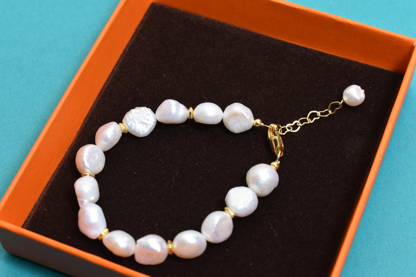 Natural Baroque Pearl Bracelet Set of Three  Smile Bracelet Gold Open Hammer Bracelet