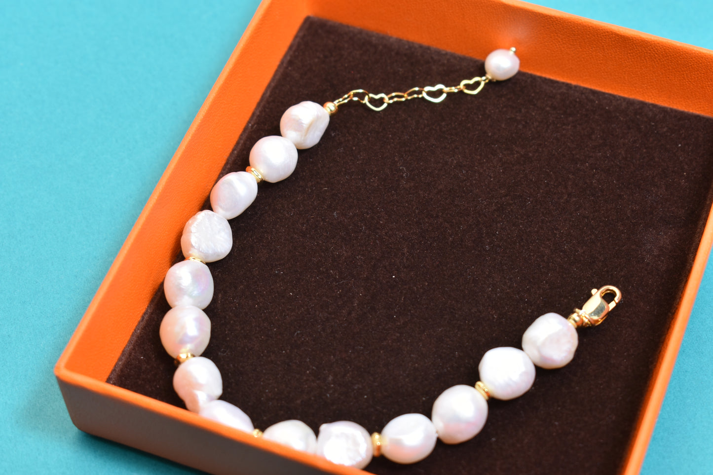 Natural Baroque Pearl Bracelet Set of Three  Smile Bracelet Gold Open Hammer Bracelet