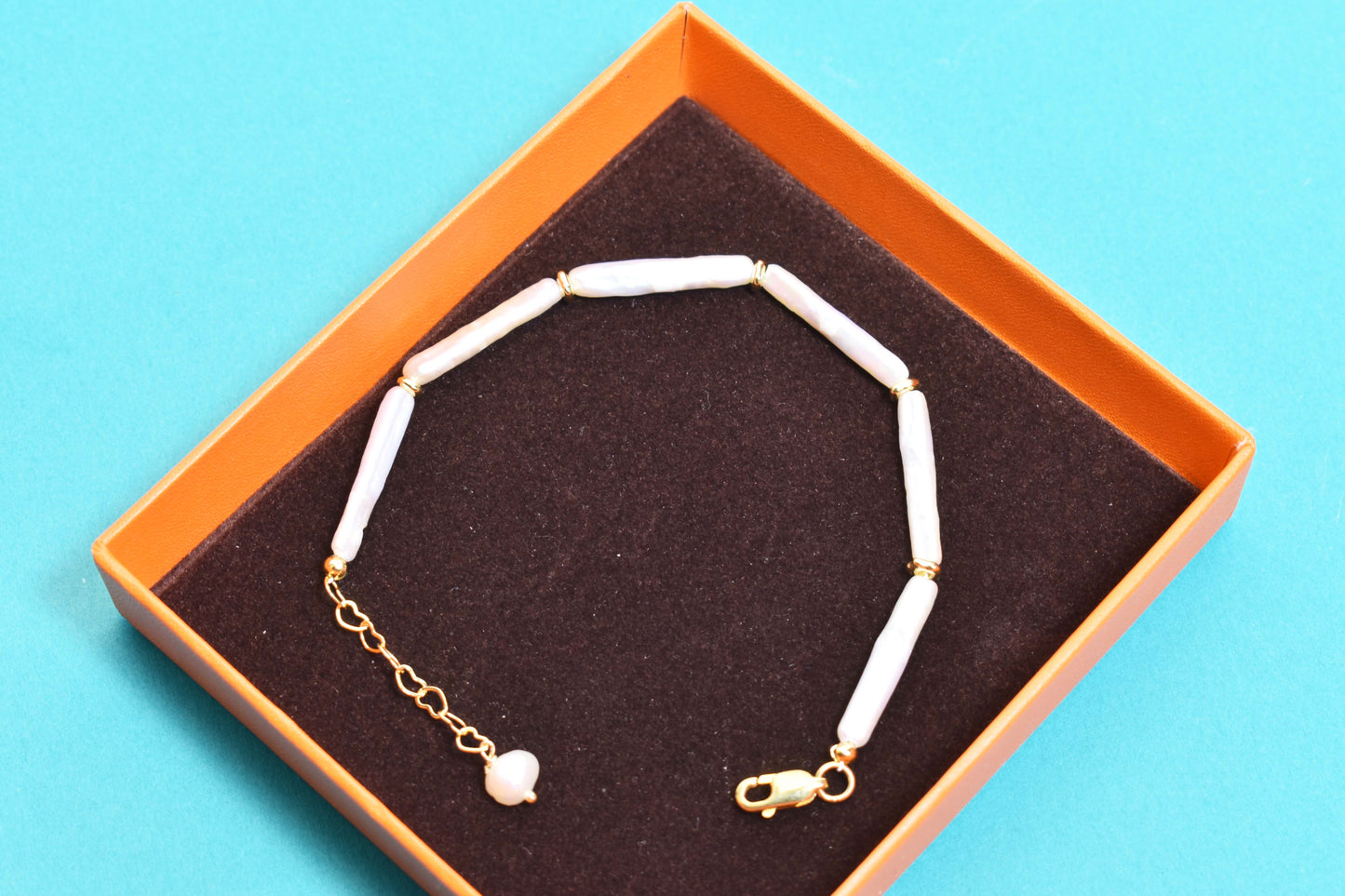 Natural pearl small silver bar design three sets  smile bracelet gold open hammer bracelet