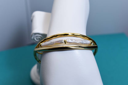 Natural pearl small silver bar design three sets  smile bracelet gold open hammer bracelet