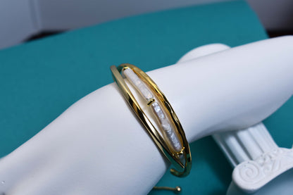 Natural pearl small silver bar design three sets  smile bracelet gold open hammer bracelet