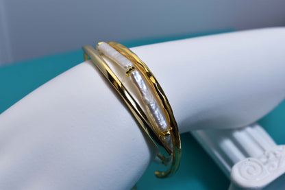 Natural pearl small silver bar design three sets  smile bracelet gold open hammer bracelet