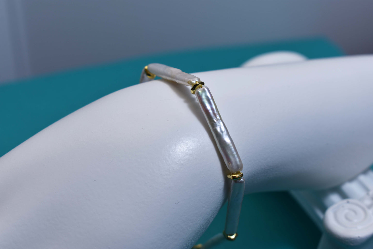 Natural pearl small silver bar design three sets  smile bracelet gold open hammer bracelet