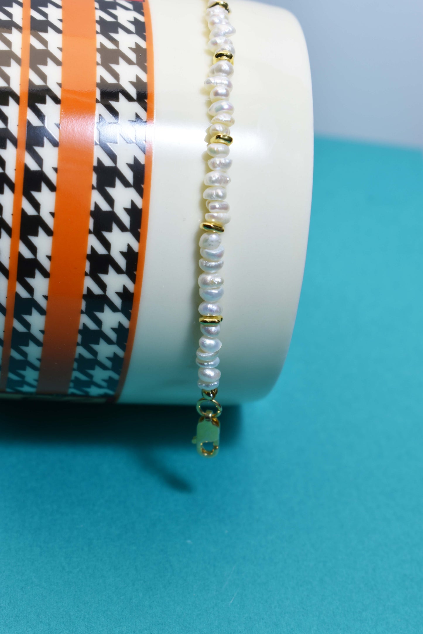 Natural Pearl Rice Bead Shaped Three Set  Smile Bracelet Gold Open Hammer Bracelet