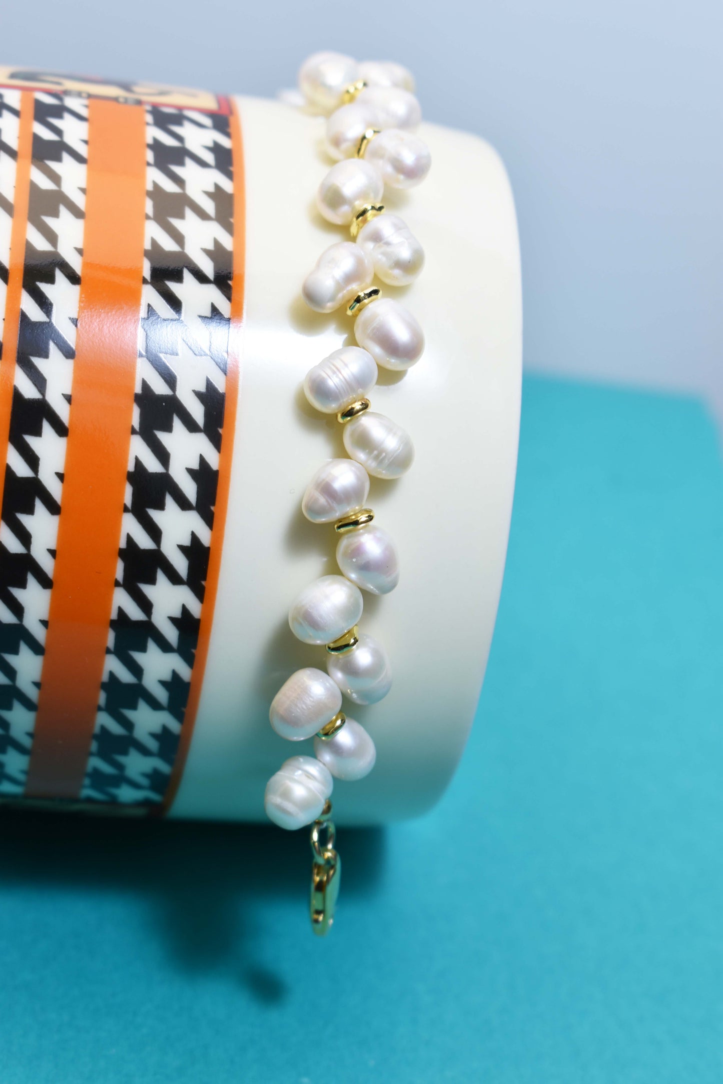 Natural Pearl Wheat Spike Style Three Set  Smile Bracelet Gold Open Hammer Bracelet