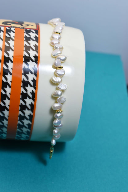 Natural Pearl Bracelet Side Punching Three Set  Smile Bracelet Gold Open Hammer Bracelet