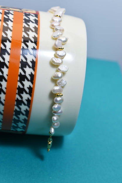 Natural Pearl Bracelet Side Punching Three Set  Smile Bracelet Gold Open Hammer Bracelet