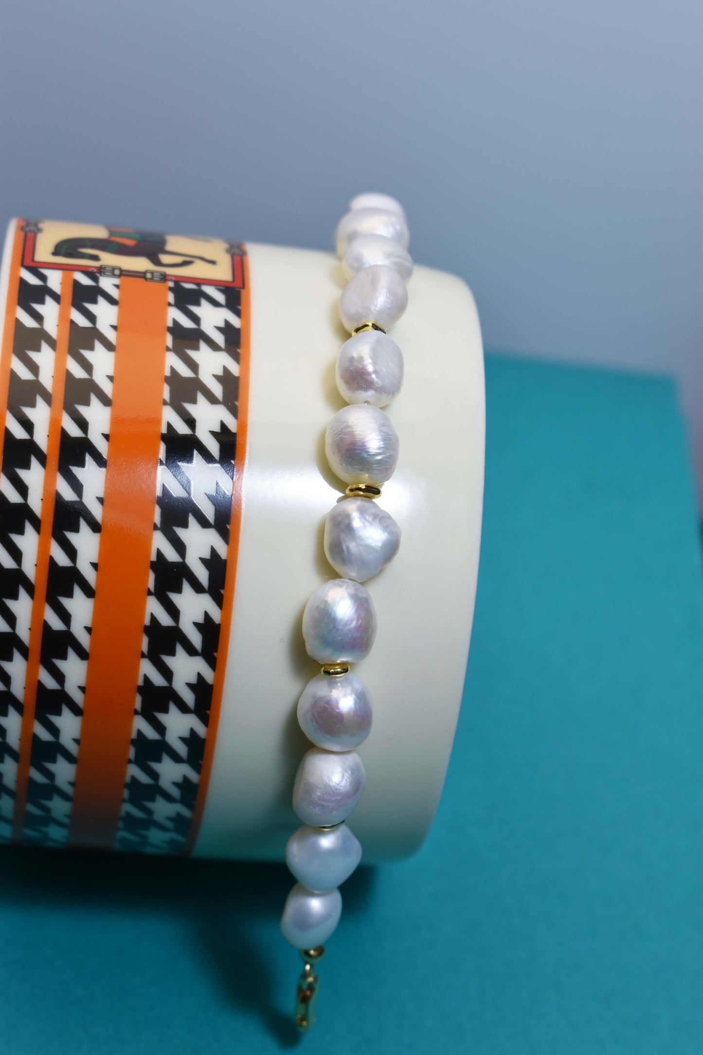 Natural Baroque Pearl Bracelet Set of Three  Smile Bracelet Gold Open Hammer Bracelet