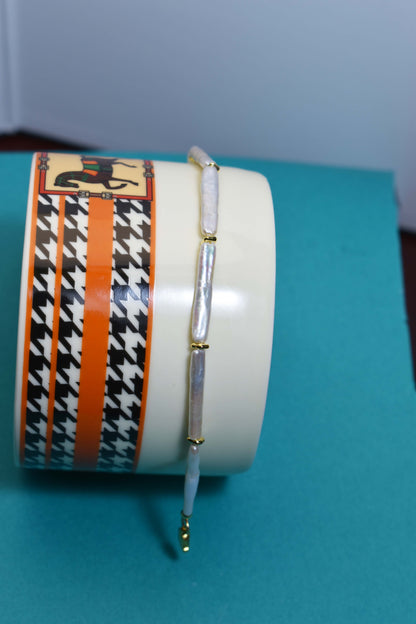 Natural pearl small silver bar design three sets  smile bracelet gold open hammer bracelet