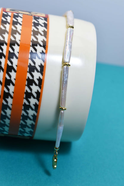 Natural pearl small silver bar design three sets  smile bracelet gold open hammer bracelet