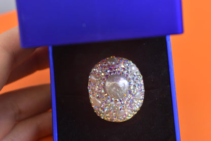 Luxurious and Shining Natural Baroque Pearl Ring with Three Dimensional Dense Embedding of Small Pearls and Colored Zirconia, Adjustable Ring at the Opening