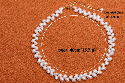 Natural pearl necklace with wheat ear shaped symmetrical left and right pearl strap and adjustable chain length