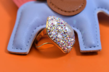 Luxurious and Shining Natural Baroque Pearl Ring with Three Dimensional Dense Embedding of Small Pearls and Colored Zirconia, Adjustable Ring at the Opening