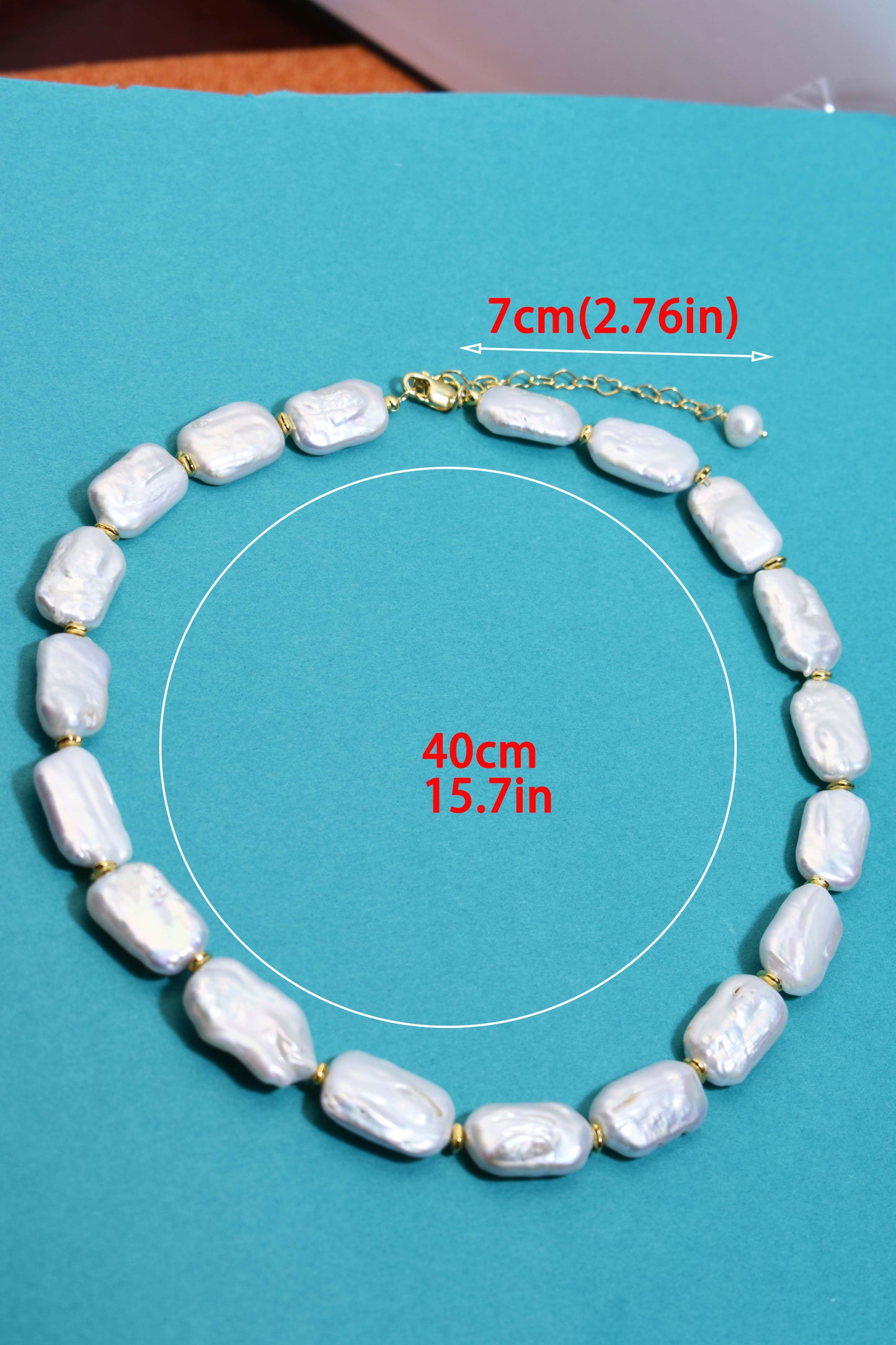 Natural pearl necklace square piece Baroque pearl strap with extended chain length adjustable necklace