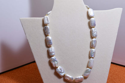 Natural pearl necklace square piece Baroque pearl strap with extended chain length adjustable necklace