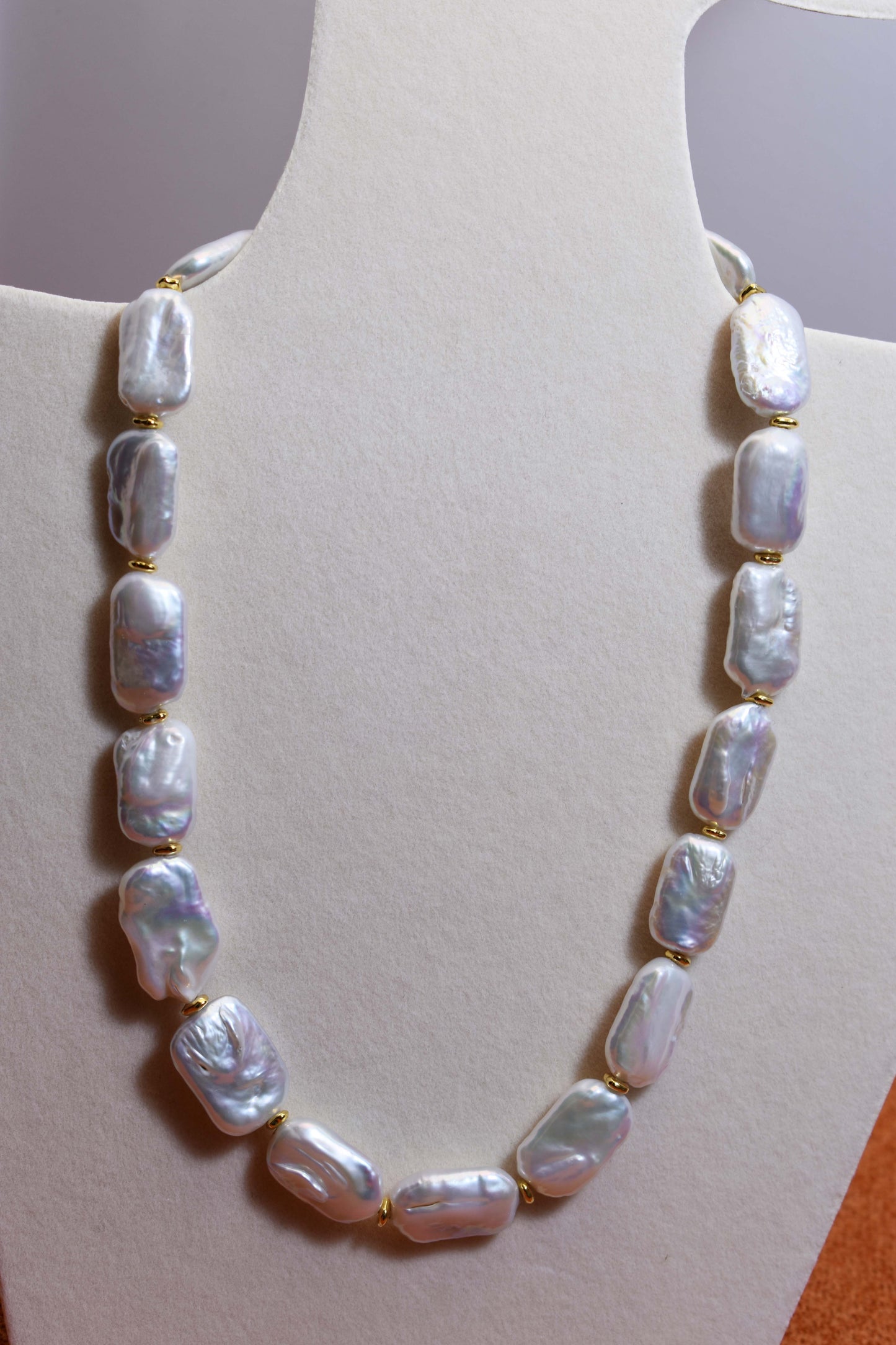 Natural pearl necklace square piece Baroque pearl strap with extended chain length adjustable necklace