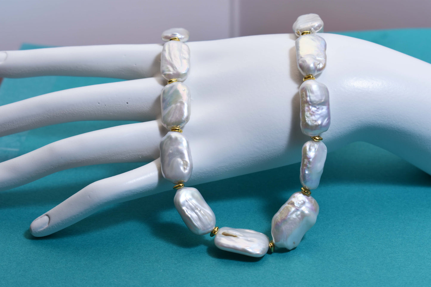 Natural pearl necklace square piece Baroque pearl strap with extended chain length adjustable necklace