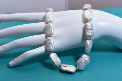 Natural pearl necklace square piece Baroque pearl strap with extended chain length adjustable necklace