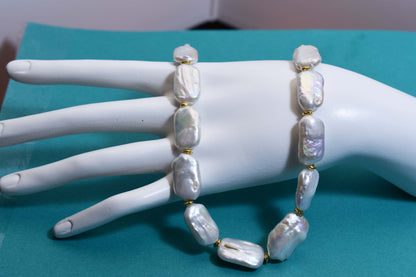 Natural pearl necklace square piece Baroque pearl strap with extended chain length adjustable necklace