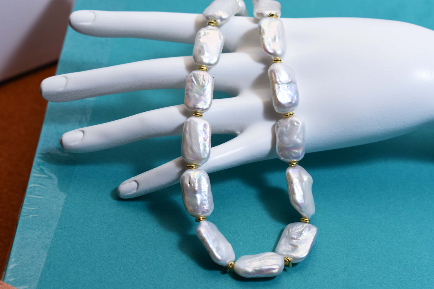 Natural pearl necklace square piece Baroque pearl strap with extended chain length adjustable necklace