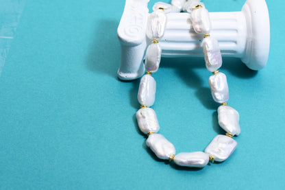 Natural pearl necklace square piece Baroque pearl strap with extended chain length adjustable necklace