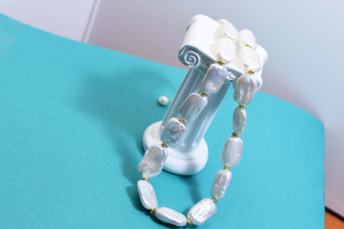 Natural pearl necklace square piece Baroque pearl strap with extended chain length adjustable necklace