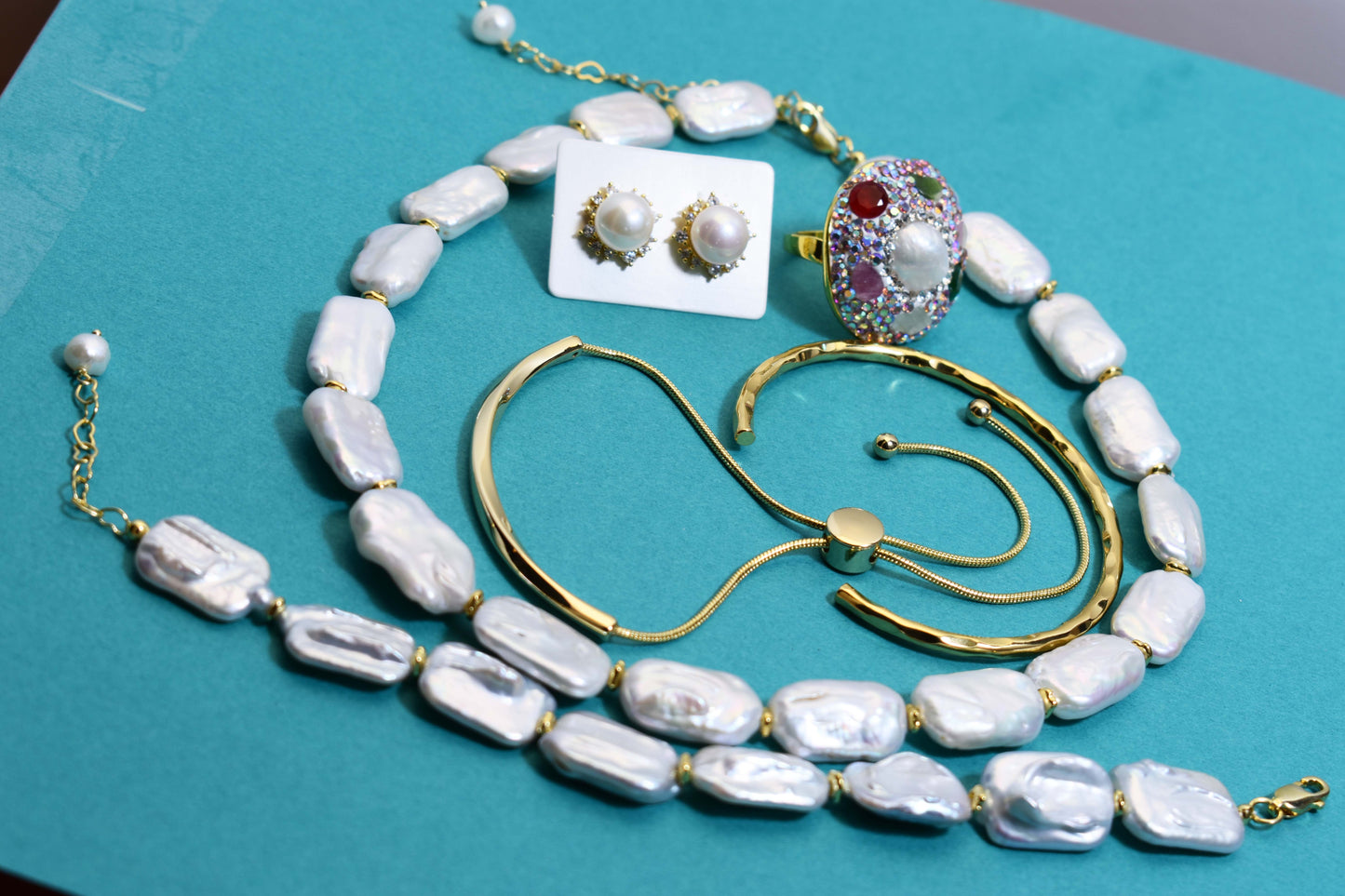 Natural pearl necklace square piece Baroque pearl strap with extended chain length adjustable necklace