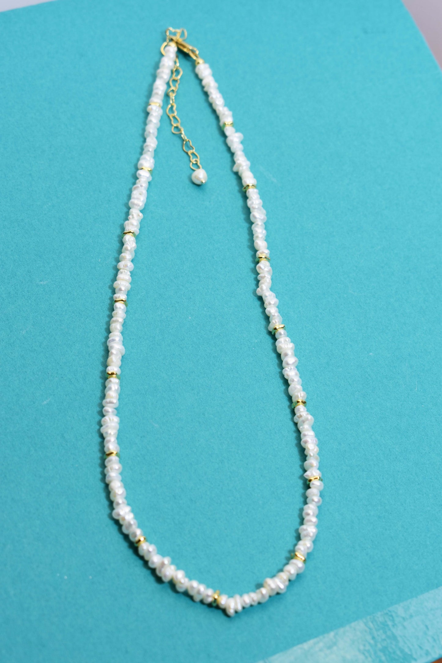 Natural pearl necklace with rice shaped pearl strap and adjustable chain length