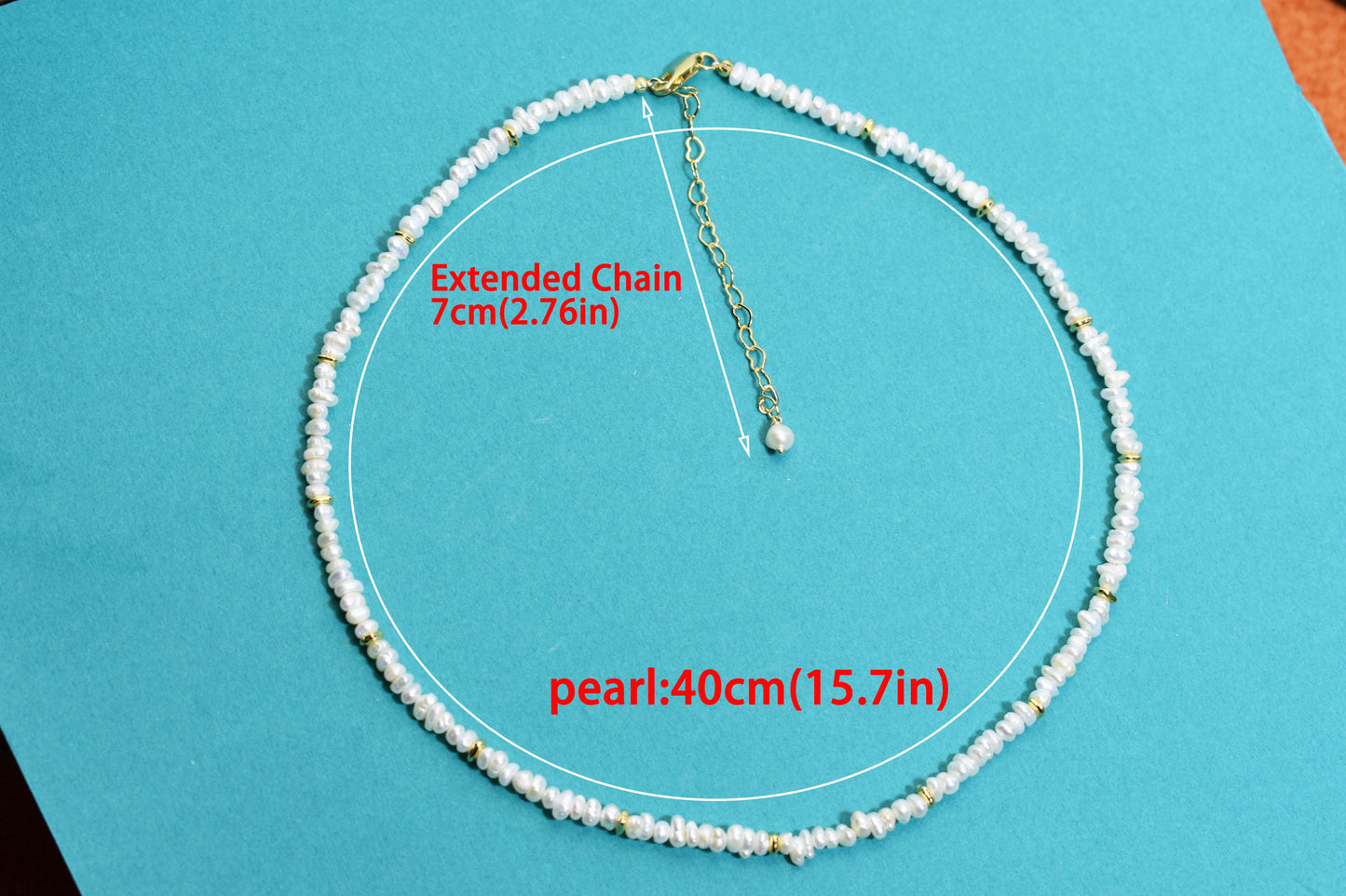 Natural pearl necklace with rice shaped pearl strap and adjustable chain length