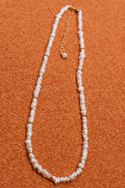Natural pearl necklace with rice shaped pearl strap and adjustable chain length