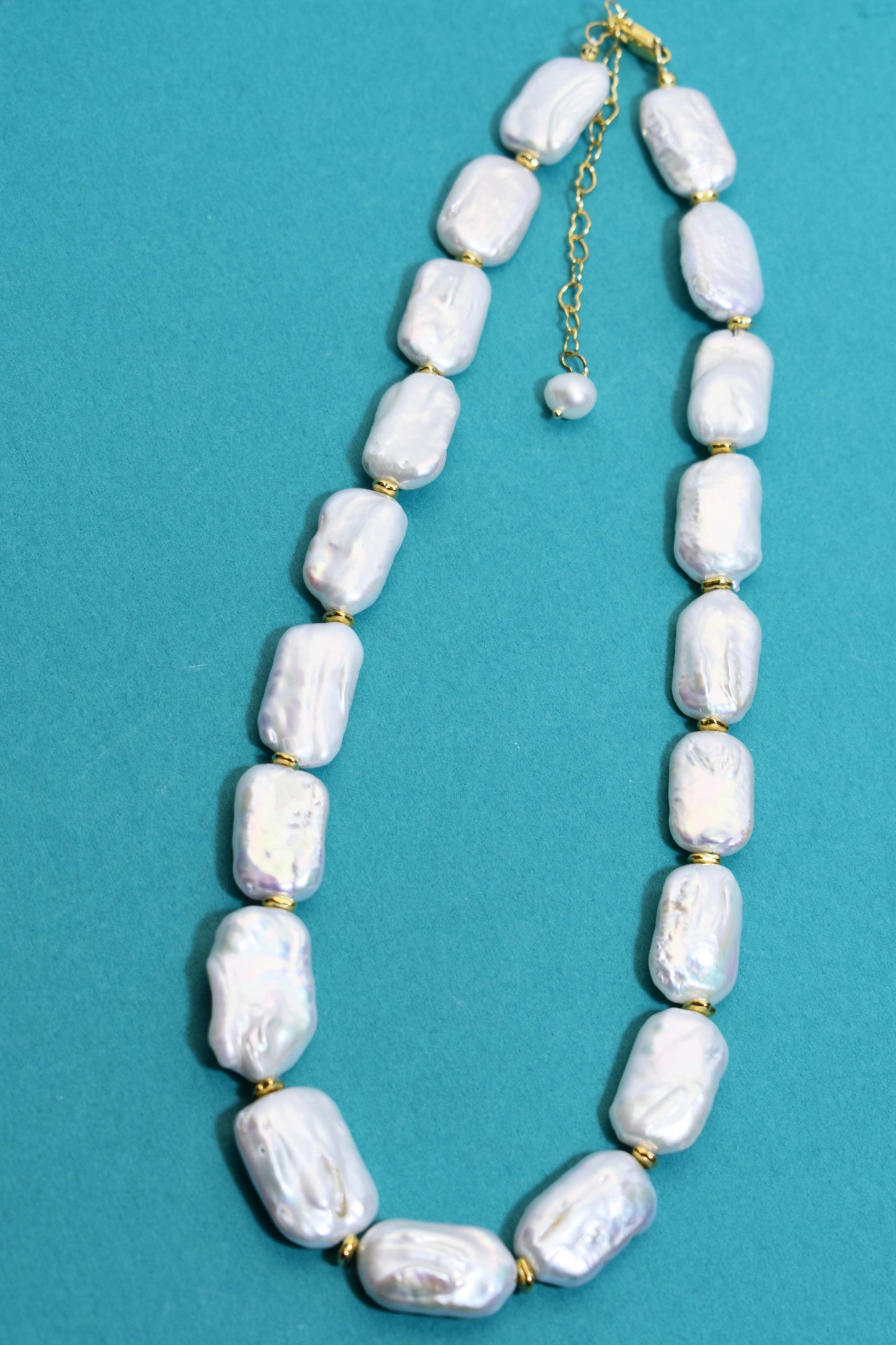 Natural pearl necklace square piece Baroque pearl strap with extended chain length adjustable necklace