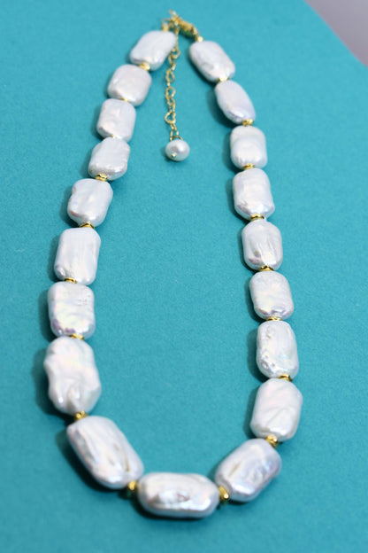 Natural pearl necklace square piece Baroque pearl strap with extended chain length adjustable necklace