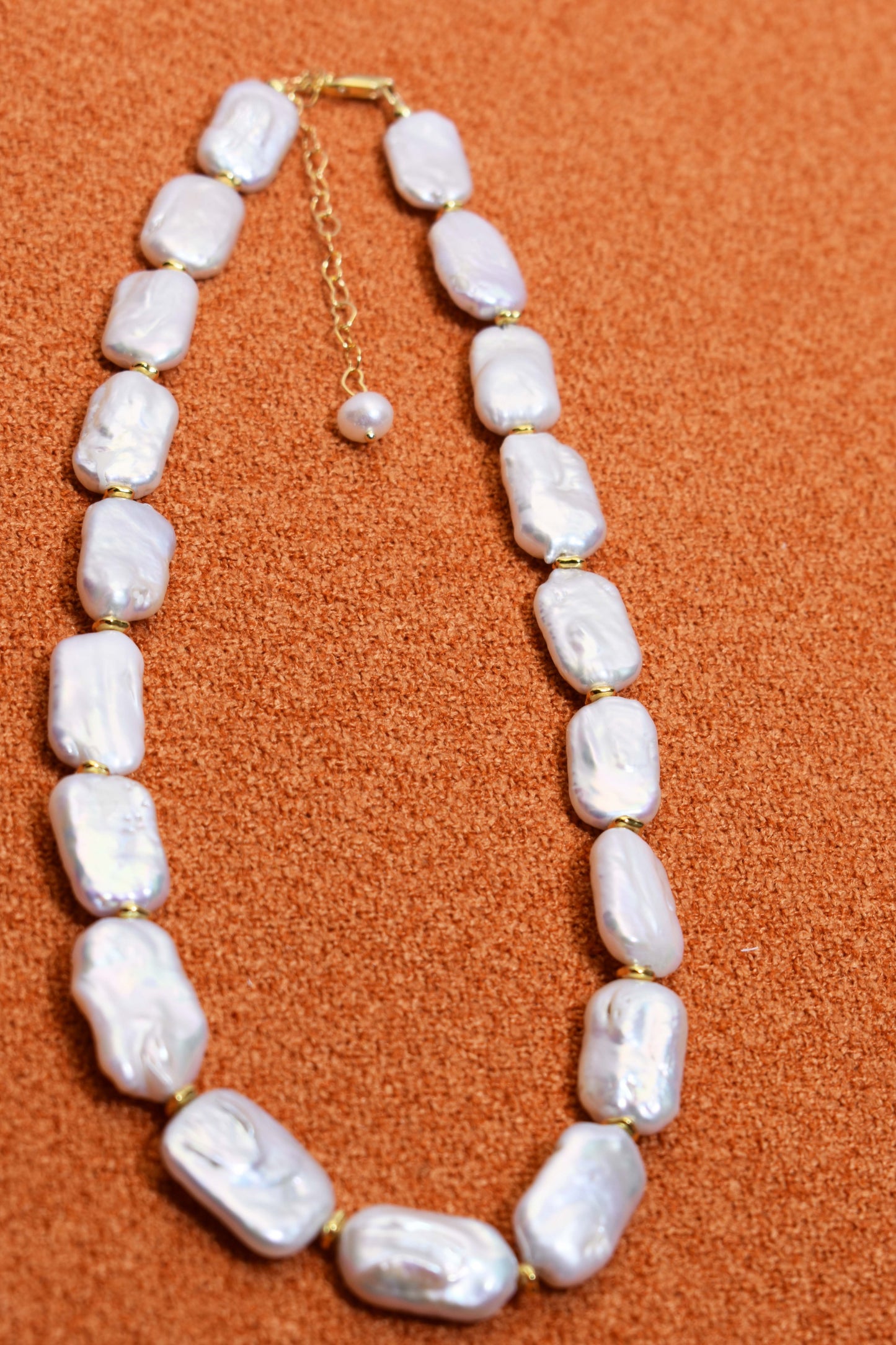 Natural pearl necklace square piece Baroque pearl strap with extended chain length adjustable necklace