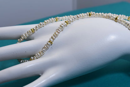 Natural pearl necklace with rice shaped pearl strap and adjustable chain length