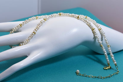 Natural pearl necklace with rice shaped pearl strap and adjustable chain length