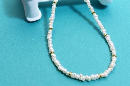 Natural pearl necklace with rice shaped pearl strap and adjustable chain length