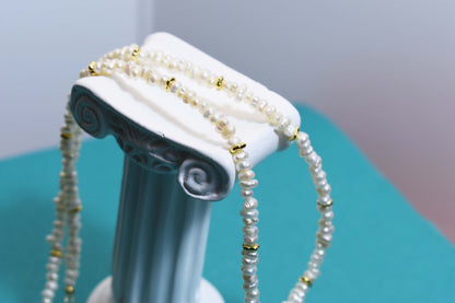 Natural pearl necklace with rice shaped pearl strap and adjustable chain length