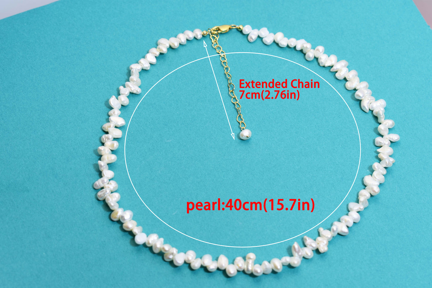 Natural pearl necklace with side perforations, small flat pearl strap, extended chain length adjustable necklace
