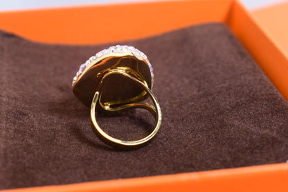 Luxurious Sparkling S Water Drop Shaped Natural Pearl Ring with Three Dimensional Dense Inlaid Pink Crystal Zircon Opening Adjustable Ring