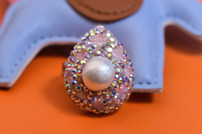 Luxurious Sparkling S Water Drop Shaped Natural Pearl Ring with Three Dimensional Dense Inlaid Pink Crystal Zircon Opening Adjustable Ring